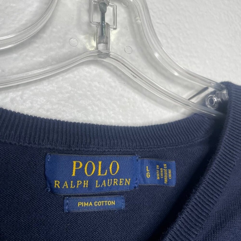 Polo Ralph Lauren Mens Sweater Size L Navy Blue Embroidered Logo V-Neck Pullover - Picture 3 of 12